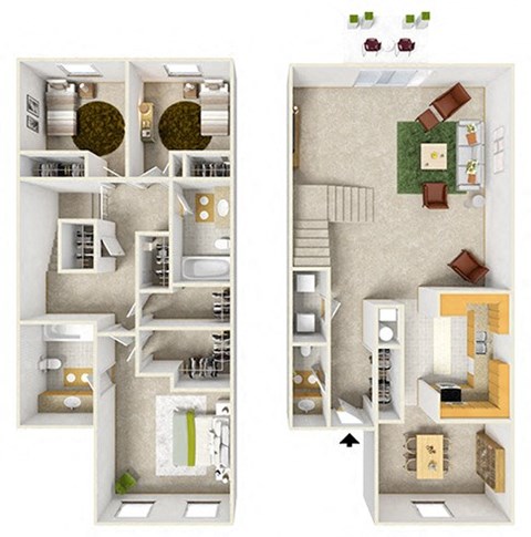 Floor plan for 3 beds, 2.5 baths, 1940 sqft